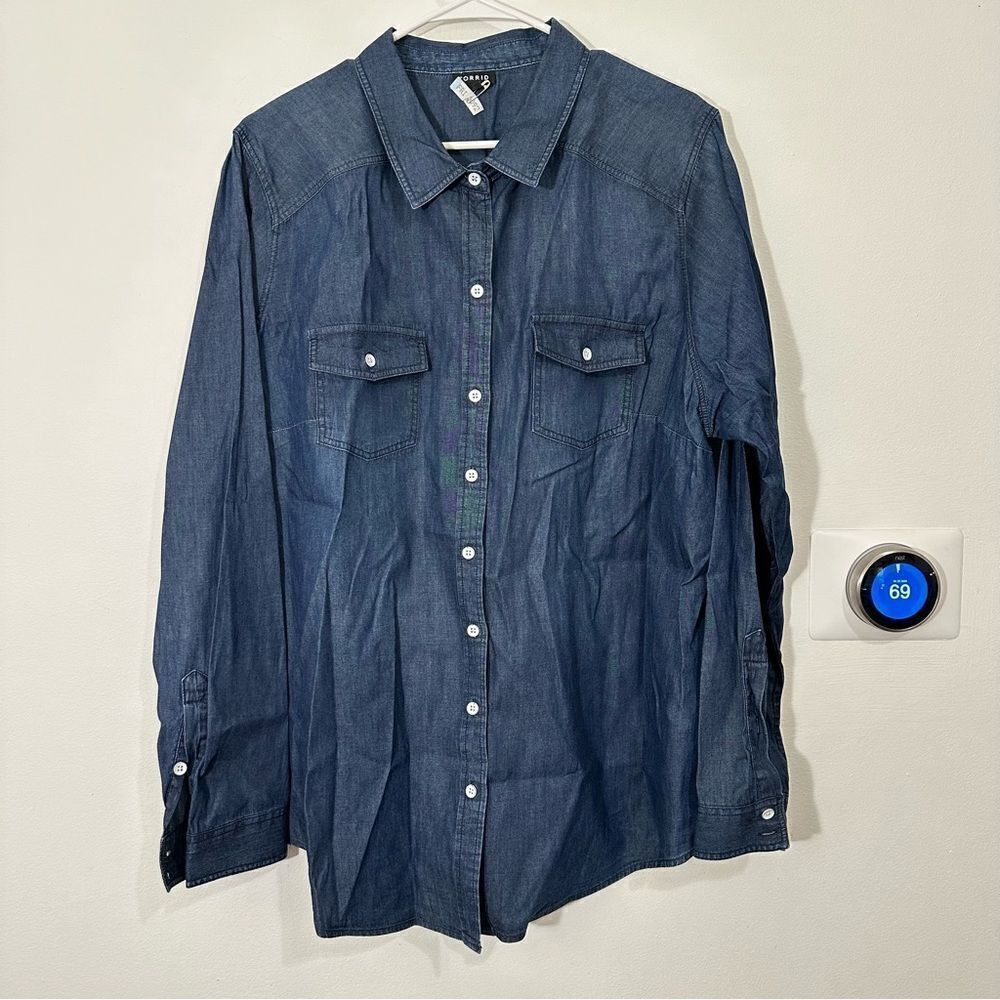 Torrid Starched/Waxed Chambray Button Front Women… - image 5